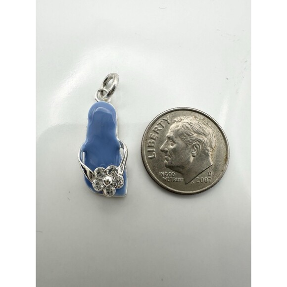 925 sterling silver flip flop charm Blue Enamel Rhinestone - Picture 4 of 5